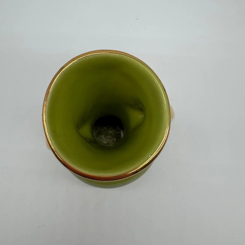 Vintage Pearl China Co Iridescent Green Lustre Vase 22k Gold USA 6x4.5